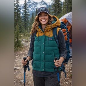 Patagonia Bivy Hooded Vest Arbor Green Mustard
Yellow Small Rare Color Combo